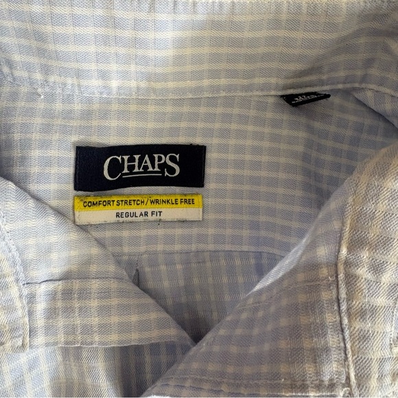 Chaps Mens 17 Button-Down Shirt Blue White Checkered Stretch Wrinkle Free Preppy - Picture 3 of 9